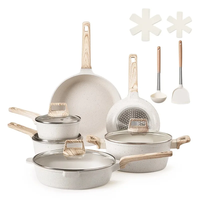 17 Piece Pots and Pans Set Granite Nonstick Cookware Set Induction Cookwares Kitchen RV Cooking Sets with Pan Protectors
17 Piece Pots and Pans Set Granite Nonstick Cookware Set Induction Cookwares Kitchen RV Cooking Sets with Pan Protectors
