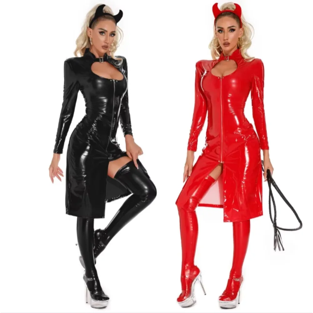 Sexy Elasticity Medium Length Patent Leather Dress for Women Night Club Party Dance Dress Erotic Long Sleeved PU Leather Dress
Sexy Elasticity Medium Length Patent Leather Dress for Women Night Club Party Dance Dress Erotic Long Sleeved PU Leather Dress