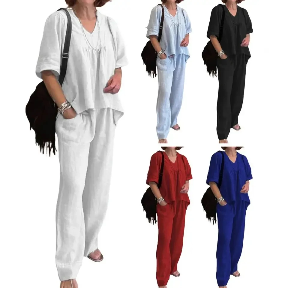 2026 Summer Clothes New Cotton And Linen Short-Sleeved Suit Women's T-Shirt And Pants Two-Piece Sets Female Fashion Loungewear
2026 Summer Clothes New Cotton And Linen Short-Sleeved Suit Women's T-Shirt And Pants Two-Piece Sets Female Fashion Loungewear