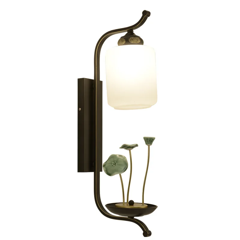 New Chinese lotus wall lamp creative corridor entrance decoration wrought iron glass retro lighting
New Chinese lotus wall lamp creative corridor entrance decoration wrought iron glass retro lighting