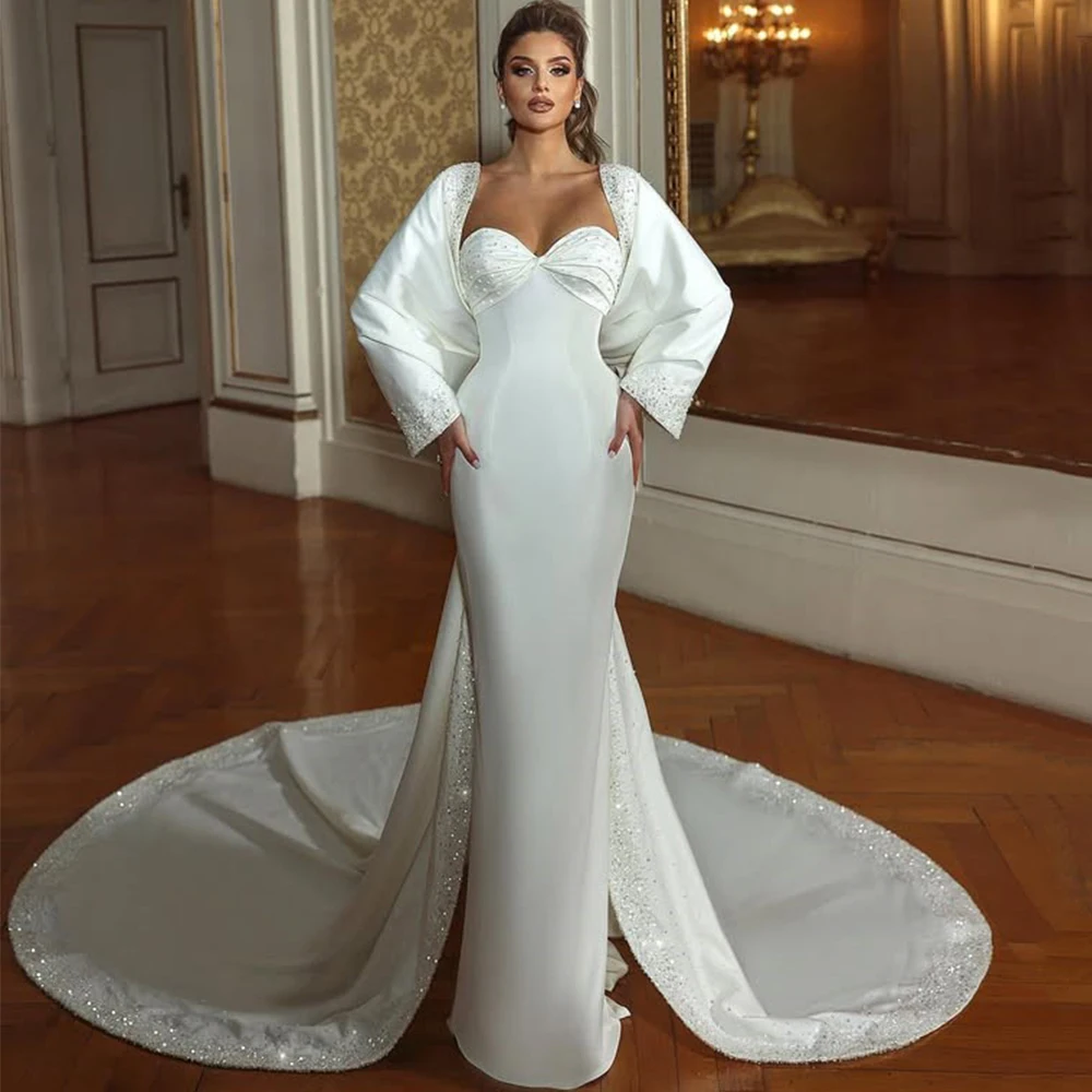 Luxury Sweetheart Mermaid Wedding Dress High Quality Satin Beading with Jacket Sweep Train Two Piece Bride Customized Gown
Luxury Sweetheart Mermaid Wedding Dress High Quality Satin Beading with Jacket Sweep Train Two Piece Bride Customized Gown