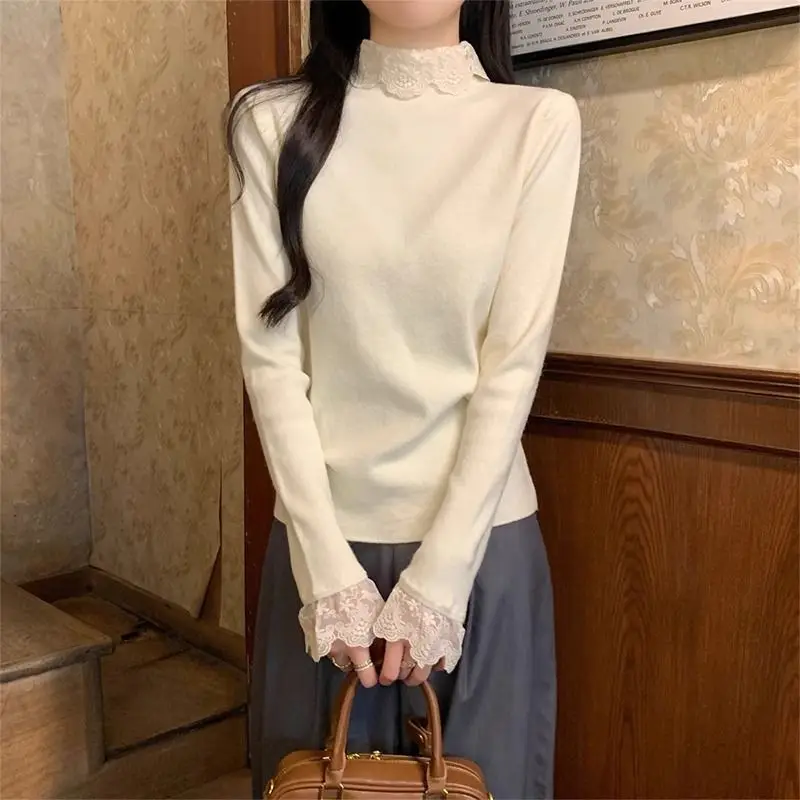 Bottomed Women's Autumn and Winter Inner Lace High-end Design Half-turtleneck Sweater Knitted Top
Bottomed Women's Autumn and Winter Inner Lace High-end Design Half-turtleneck Sweater Knitted Top