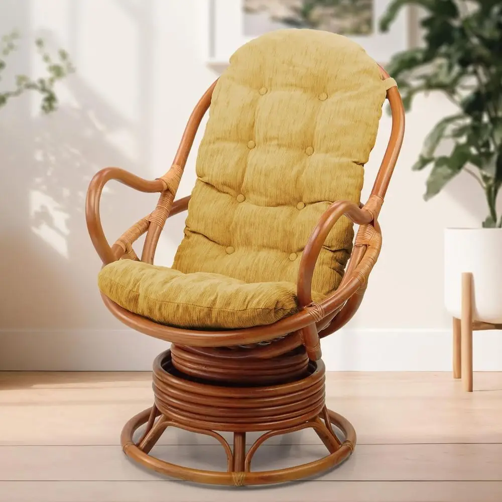 Swivel Rocking Chair with Light Brown Cushion, Handcrafted Natural Rattan Wicker, Colonial-Style
Swivel Rocking Chair with Light Brown Cushion, Handcrafted Natural Rattan Wicker, Colonial-Style