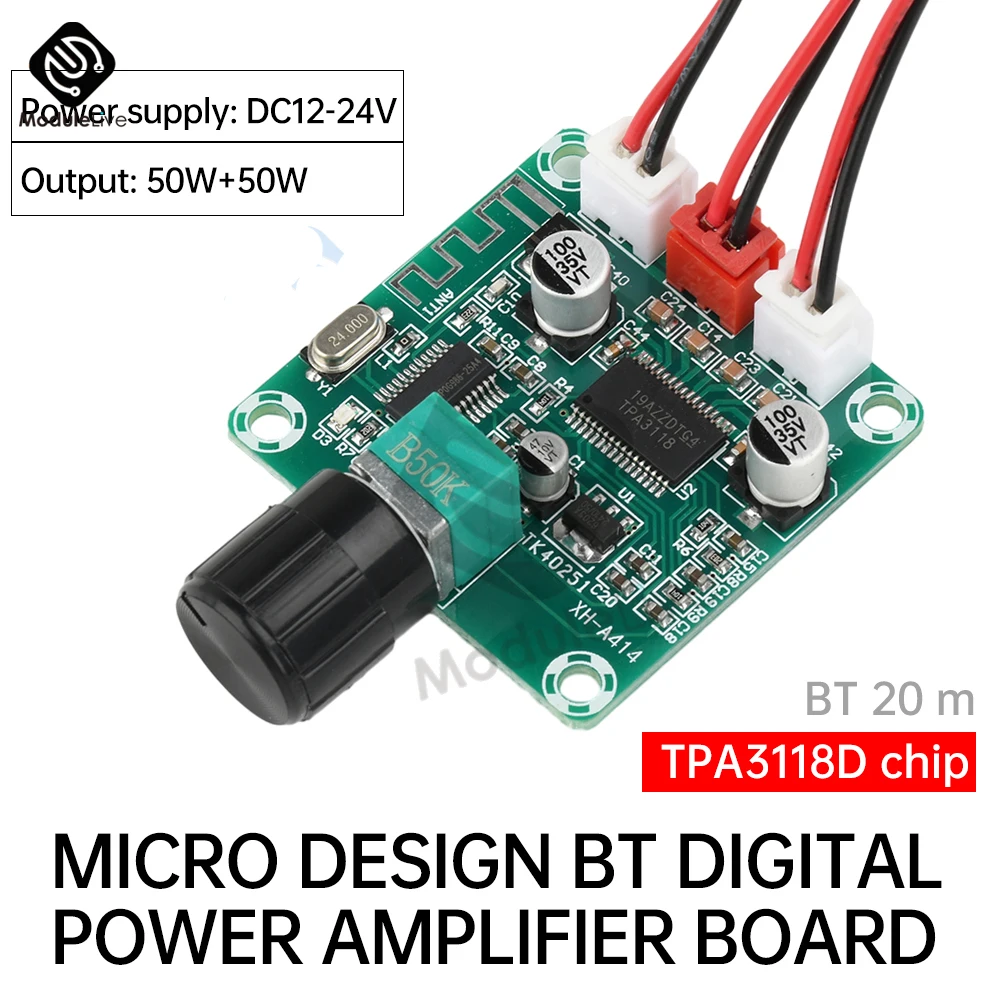 DC12-24V TPA3118D2 Bluetooth 5,0 цифровой усилитель мощности плата 50 Вт * 2-канальный аудиоусилитель плата стерео аудио усилитель
DC12-24V TPA3118D2 Bluetooth 5,0 цифровой усилитель мощности плата 50 Вт * 2-канальный аудиоусилитель плата стерео аудио усилитель
