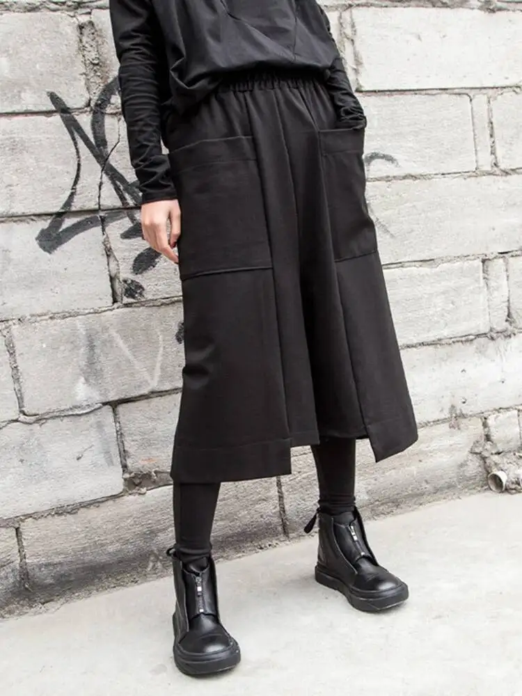 High Elastic Waist Black Pockets Iregular Pants New Loose Fit Trousers Women Fashion Spring Autumn 2026 1DF
High Elastic Waist Black Pockets Iregular Pants New Loose Fit Trousers Women Fashion Spring Autumn 2026 1DF
