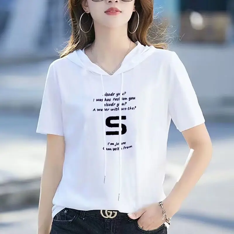 Women's Summer New Hooded Pullover Commuter Fashion Printed Letter Panel Loose Leisure Comfortable Versatile Short Sleeved Tops
Women's Summer New Hooded Pullover Commuter Fashion Printed Letter Panel Loose Leisure Comfortable Versatile Short Sleeved Tops