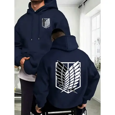 EU Size Survey Corps Logo Graphic Hoodie Unisex Classic Anime Attack On Titan Long Sleeve Casual Hooded Sweatshirt