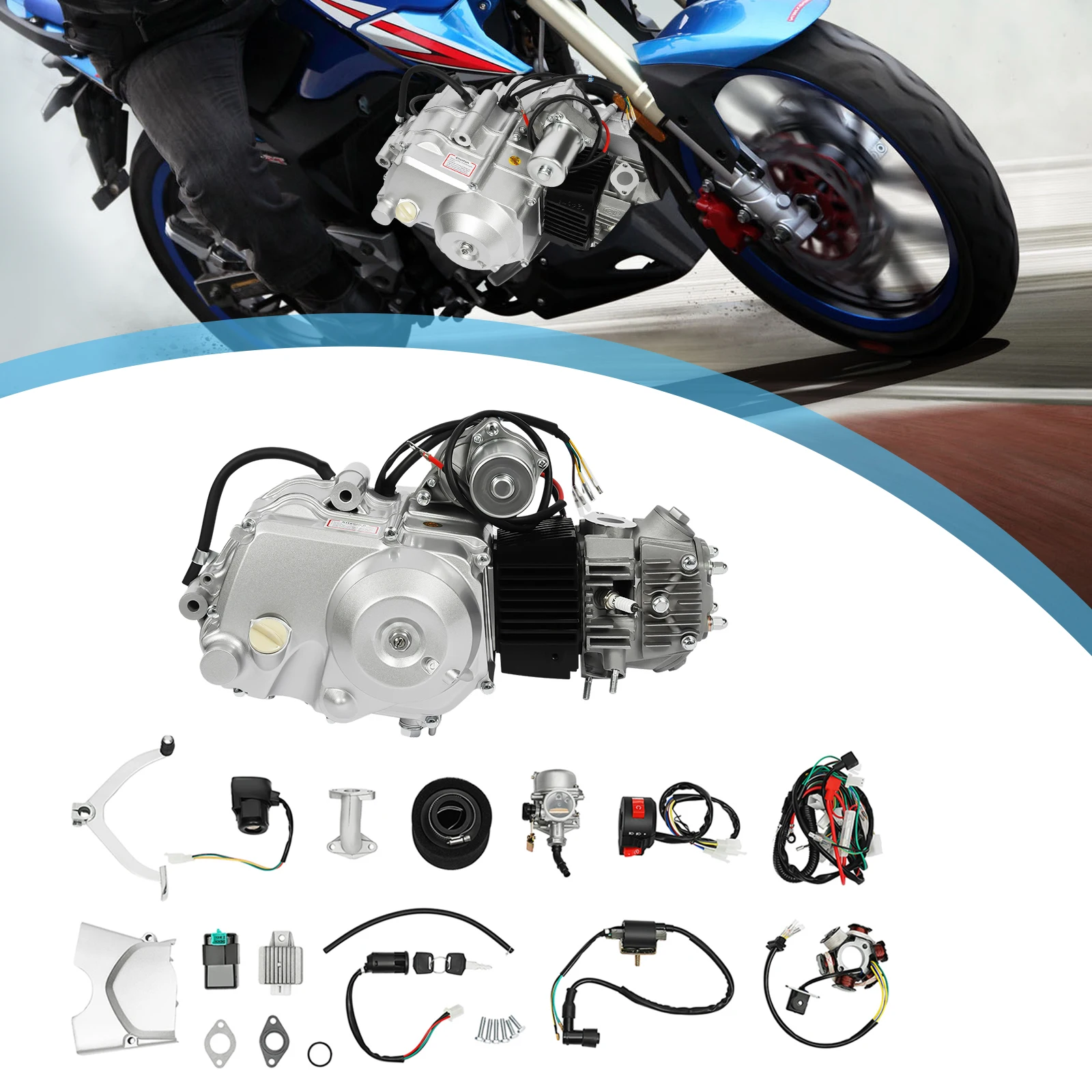 125CC 3-Speed 4 stroke Semi Auto Engine Motor Kit, Electric Start, with Reverse, Fits ATV Quad Bike Go Kart Quad
125CC 3-Speed 4 stroke Semi Auto Engine Motor Kit, Electric Start, with Reverse, Fits ATV Quad Bike Go Kart Quad