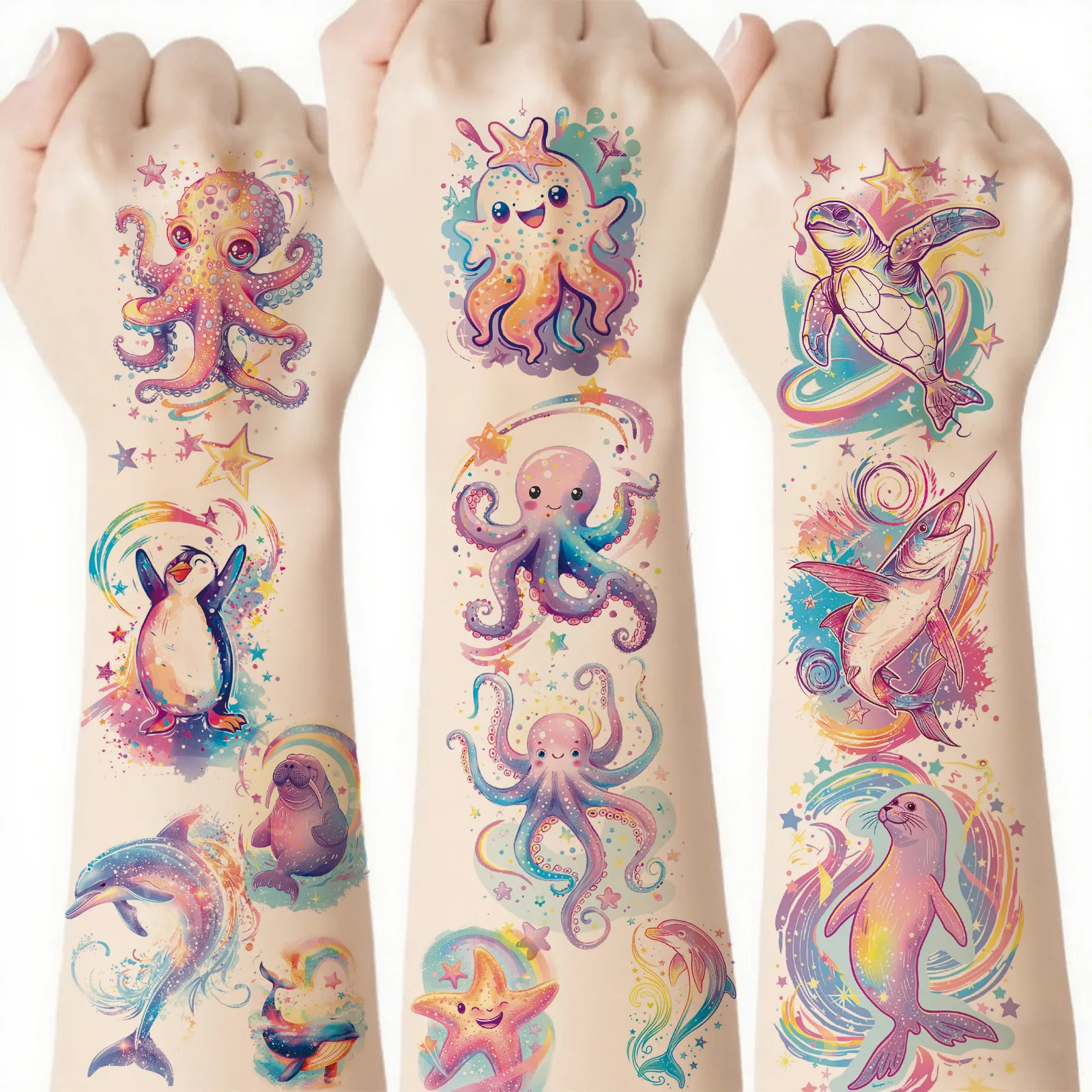 12pcs Sparkling Marine Creatures Shark Penguin Seahorse Whale Temporary Tattoo Stickers, Cute Design Waterproof
12pcs Sparkling Marine Creatures Shark Penguin Seahorse Whale Temporary Tattoo Stickers, Cute Design Waterproof