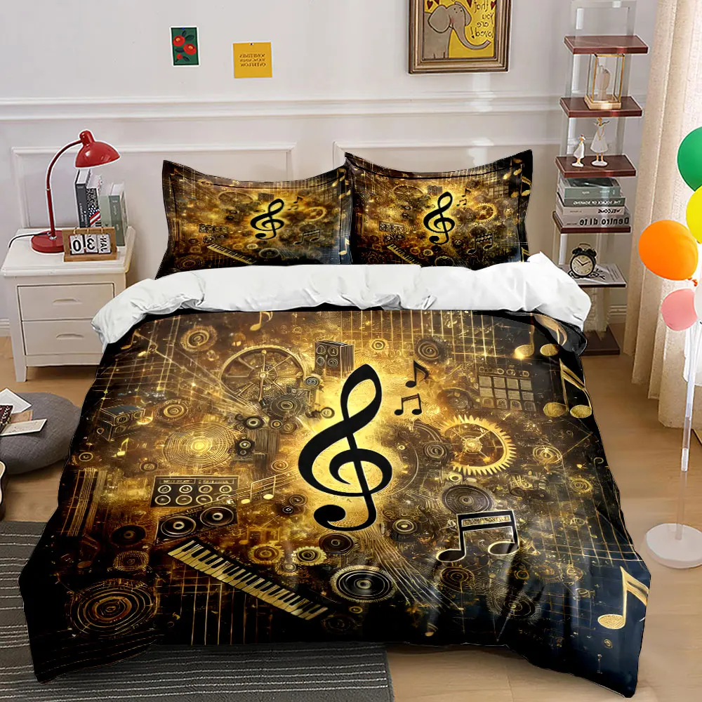 3Pcs Steampunk Music Bedding Set, Golden Treble Clef and Gears Print Duvet Cover + 2 Pillowcases, Music Lover Decor
3Pcs Steampunk Music Bedding Set, Golden Treble Clef and Gears Print Duvet Cover + 2 Pillowcases, Music Lover Decor