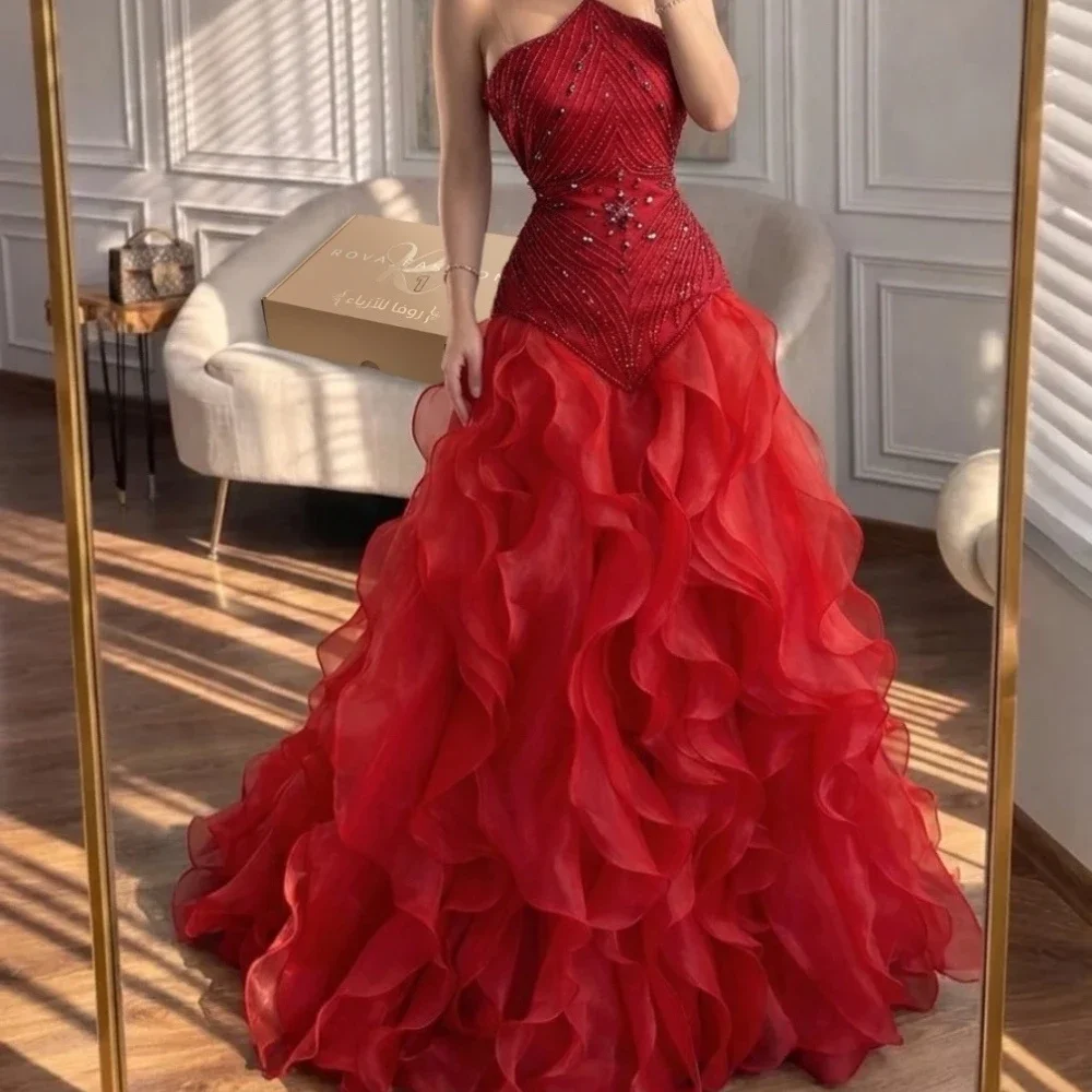 Sparkle Red Pleat A-line Sweep Train Prom Gown Sleeveless Strapless with Fashion Beads Graduation Dress Customized Evening Dress
Sparkle Red Pleat A-line Sweep Train Prom Gown Sleeveless Strapless with Fashion Beads Graduation Dress Customized Evening Dress