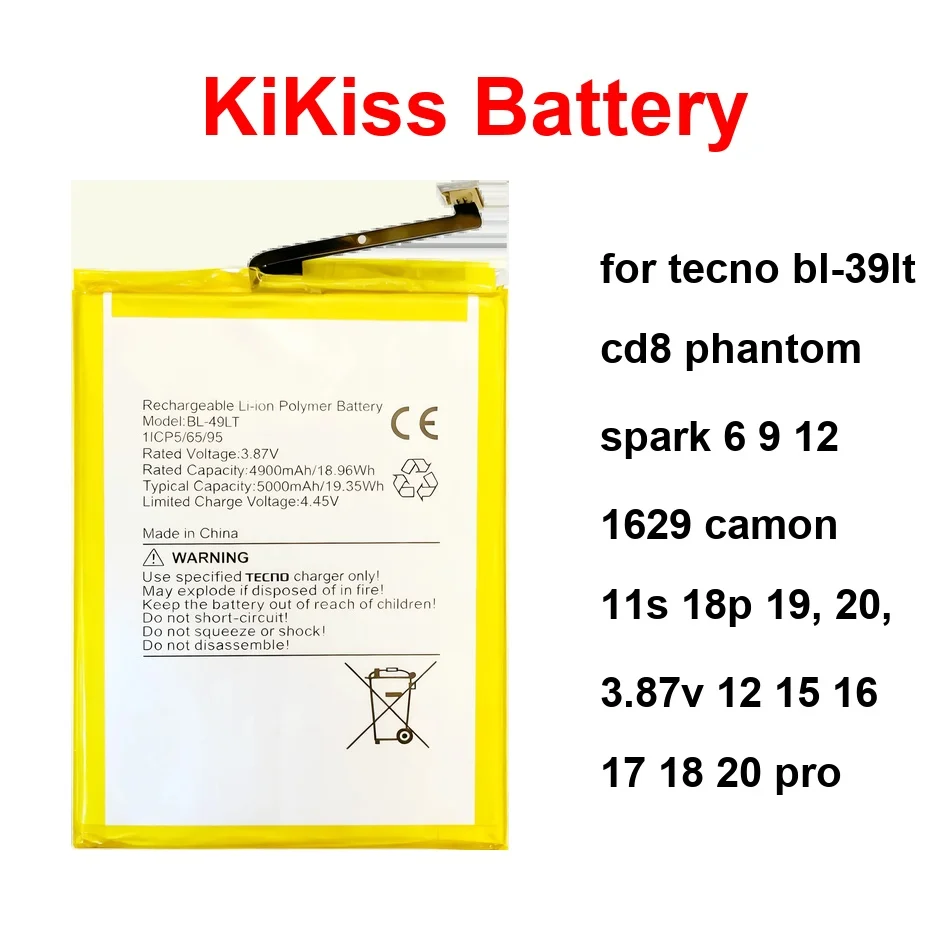 Аккумулятор BL-49OT BL-46BT для Tecno BL-39LT CD8 Phantom Spark 6 9 12 1629 Camon 11S 18P 19, 20, 3.87v 12 15 16 17 18 20 Pro
Аккумулятор BL-49OT BL-46BT для Tecno BL-39LT CD8 Phantom Spark 6 9 12 1629 Camon 11S 18P 19, 20, 3.87v 12 15 16 17 18 20 Pro