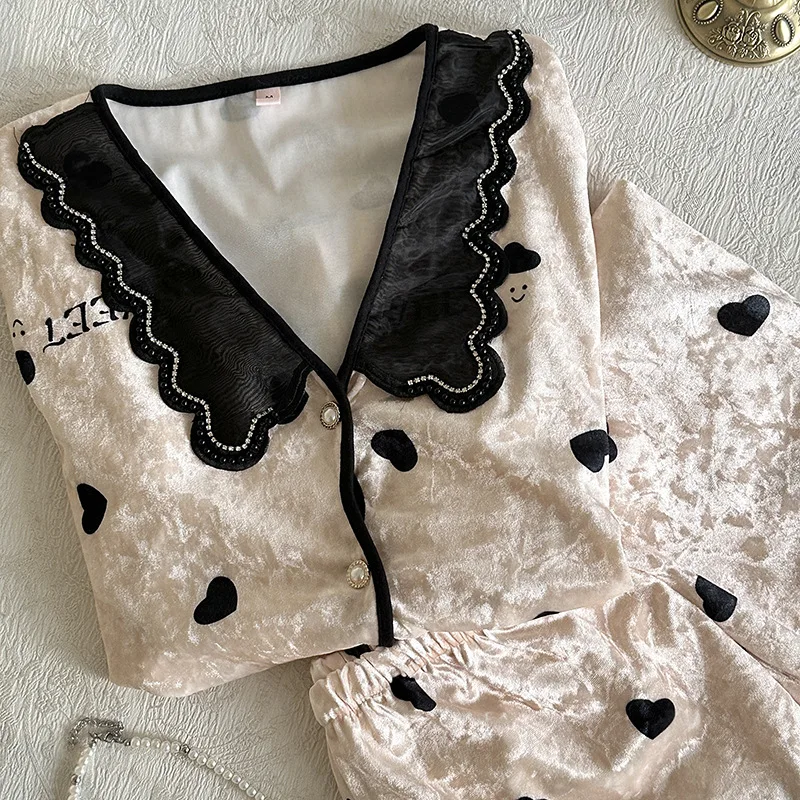 Милый пижамный костюм с кукольным воротником, теплая велюровая одежда для сна, топ из 2 предметов, топ с длинными рукавами, брюки, женская осенне-зимняя домашняя одежда, наряд из 2 предметов
Милый пижамный костюм с кукольным воротником, теплая велюровая одежда для сна, топ из 2 предметов, топ с длинными рукавами, брюки, женская осенне-зимняя домашняя одежда, наряд из 2 предметов