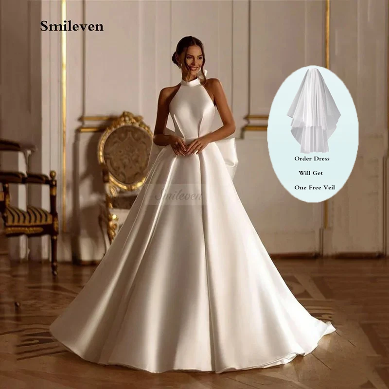 Smileven Sweetheart Neck Wedding Dresses Halter White/Ivory Satin Mermaid Bridal Gowns Modest vestidos de novia 2024
Smileven Sweetheart Neck Wedding Dresses Halter White/Ivory Satin Mermaid Bridal Gowns Modest vestidos de novia 2024