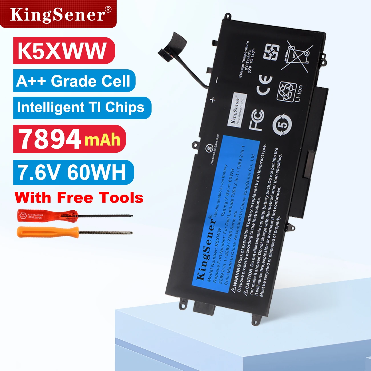 KingSener K5XWW Аккумулятор для ноутбука DELL Latitude 5289 7389 7390 серии 2 в 1 71TG4 725KY N18GG 7,6 В 60 Втч Бесплатные инструменты 
KingSener K5XWW Аккумулятор для ноутбука DELL Latitude 5289 7389 7390 серии 2 в 1 71TG4 725KY N18GG 7,6 В 60 Втч Бесплатные инструменты