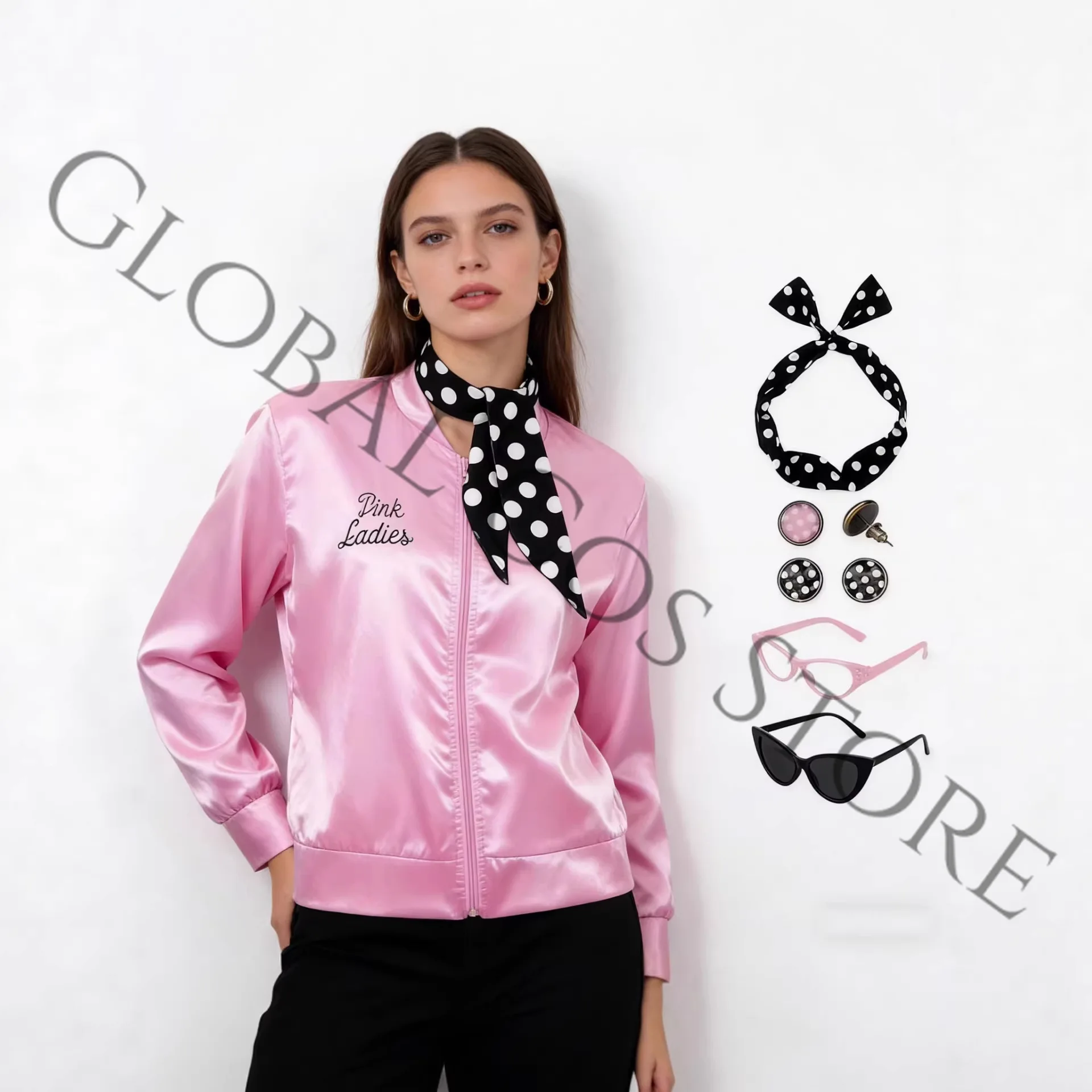 Pink Ladies Satin Bomber Jacket, Grease 1950s Retro Costume Grease Pink Ladies Jacket for Halloween Cosplay & Themed Parties
Pink Ladies Satin Bomber Jacket, Grease 1950s Retro Costume Grease Pink Ladies Jacket for Halloween Cosplay & Themed Parties