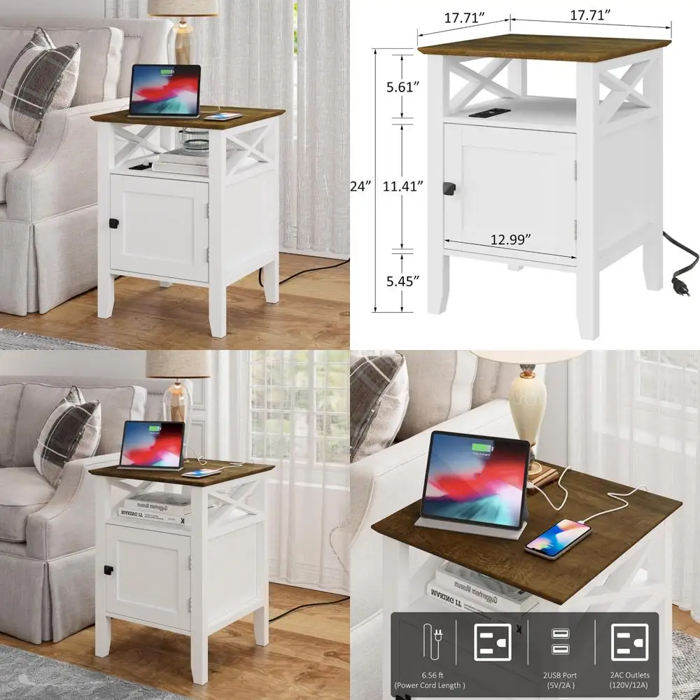 Charging Station Nightstand White Farmhouse Style End Table with Storage, 17.8 x 17.8 x 23.62, Bedroom Side Table for Modern Liv
Charging Station Nightstand White Farmhouse Style End Table with Storage, 17.8 x 17.8 x 23.62, Bedroom Side Table for Modern Liv