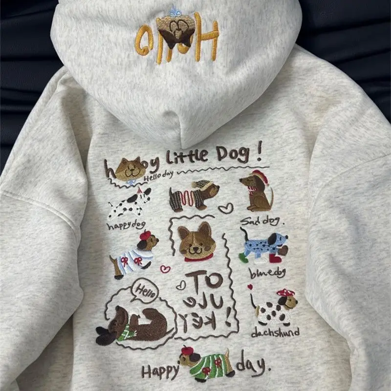 Cute Embroidery Hoodies for Women Loose Fit Cartoon Pattern Sweatshirts Woman Clothing High Quality Gray Hoodie with Pocket
Cute Embroidery Hoodies for Women Loose Fit Cartoon Pattern Sweatshirts Woman Clothing High Quality Gray Hoodie with Pocket