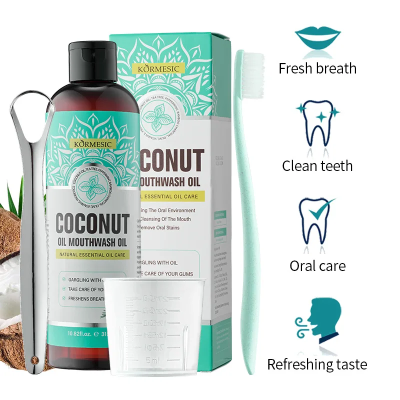 Concentrated Coconut Mouthwash Oil, Equipped with a Tongue Scraper and Measuring Cup, Large-Sized Packaging of 315ml, Suitable for Daily Home Use or Travel
Concentrated Coconut Mouthwash Oil, Equipped with a Tongue Scraper and Measuring Cup, Large-Sized Packaging of 315ml, Suitable for Daily Home Use or Travel