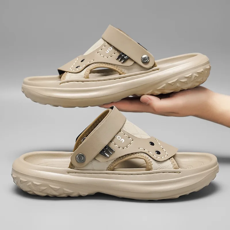 Men's Fashionable Beach Sandals Summer New Style Leather Slippers Versatile Slip-On Shoes EVA Sole Casual Leisure Footwear
Men's Fashionable Beach Sandals Summer New Style Leather Slippers Versatile Slip-On Shoes EVA Sole Casual Leisure Footwear