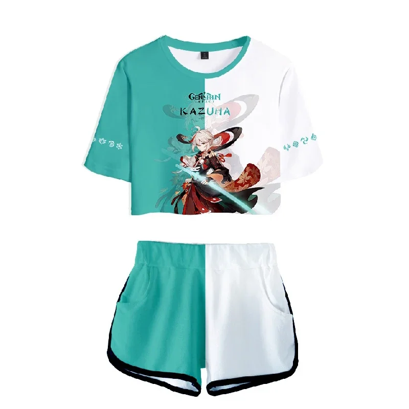 Game Impact Kazuha Summer Printing Short Sleeve O-Neck Crop Tops Shorts Set Women Clothes Sweet Slim Streetwear Navel T-Shirt
Game Impact Kazuha Summer Printing Short Sleeve O-Neck Crop Tops Shorts Set Women Clothes Sweet Slim Streetwear Navel T-Shirt