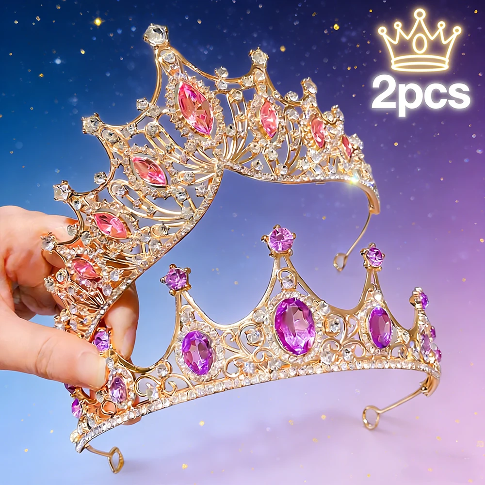 2pcs Gold Pink Purple Gem Hair Crown Accents Full Rhinestone Details Luxurious Sparkling Charming Design Glamorous Accessories
2pcs Gold Pink Purple Gem Hair Crown Accents Full Rhinestone Details Luxurious Sparkling Charming Design Glamorous Accessories