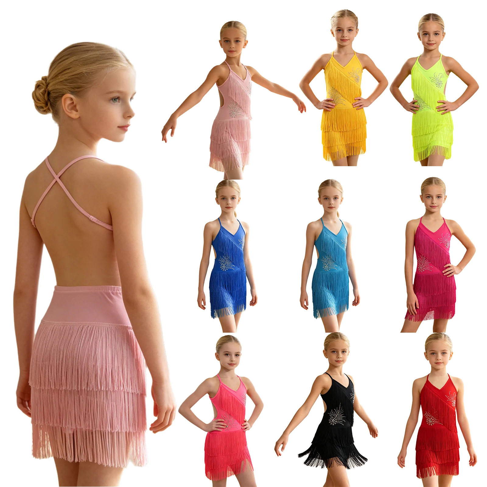 Kids Girls Latin Dance Cha-cha Dress Sleeveless Rhinestone Tassel Dresses Salsa Samba Rumba Tango Ballroom Dancing Dancewear
Kids Girls Latin Dance Cha-cha Dress Sleeveless Rhinestone Tassel Dresses Salsa Samba Rumba Tango Ballroom Dancing Dancewear