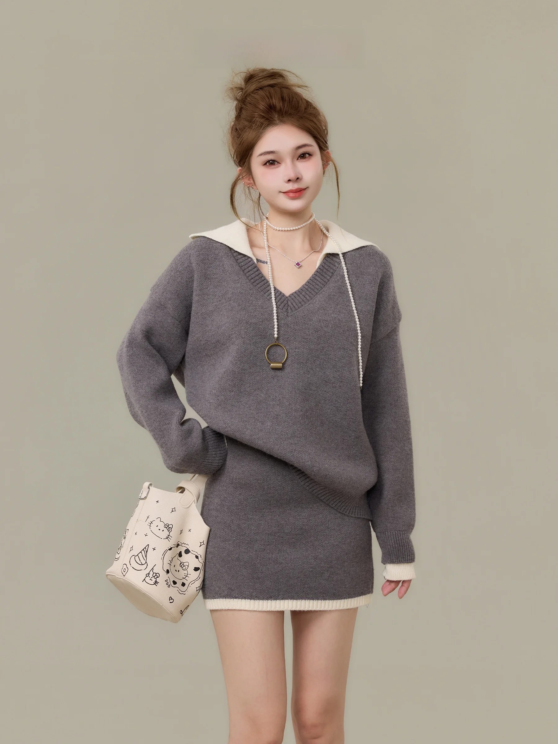 Korean Style Simple College Wind Knitted Set Dress Women's Autumn Winter Collar Sweater Short Skirt Two Piece Set
Korean Style Simple College Wind Knitted Set Dress Women's Autumn Winter Collar Sweater Short Skirt Two Piece Set
