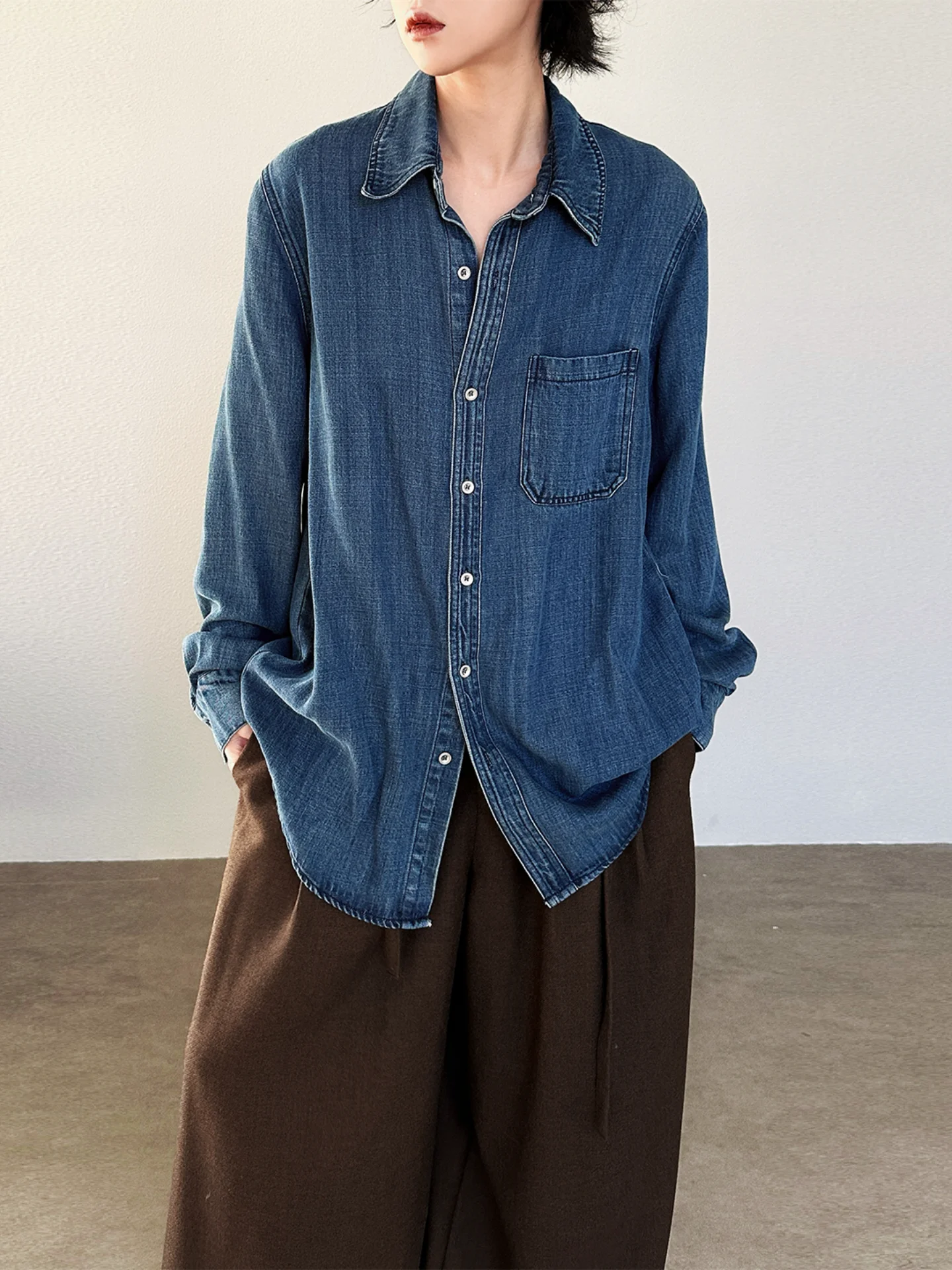 Retro Denim Casual Long Sve Women's irt Blue Loose Fit Outerwear Resistant to Deformation Comfortable Lyrical Material
Retro Denim Casual Long Sve Women's irt Blue Loose Fit Outerwear Resistant to Deformation Comfortable Lyrical Material