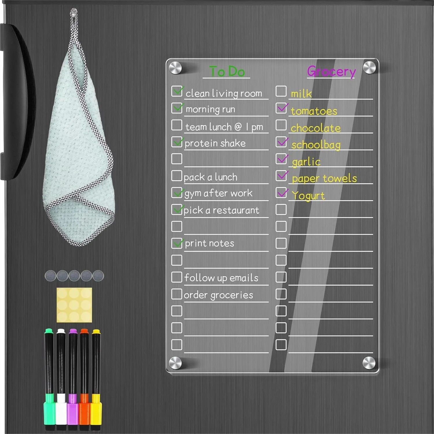 Acrylic Magnetic Dry Erase Board for Fridge, 12x8 Clear To Do List with 5 Markers and Cloth
Acrylic Magnetic Dry Erase Board for Fridge, 12x8 Clear To Do List with 5 Markers and Cloth