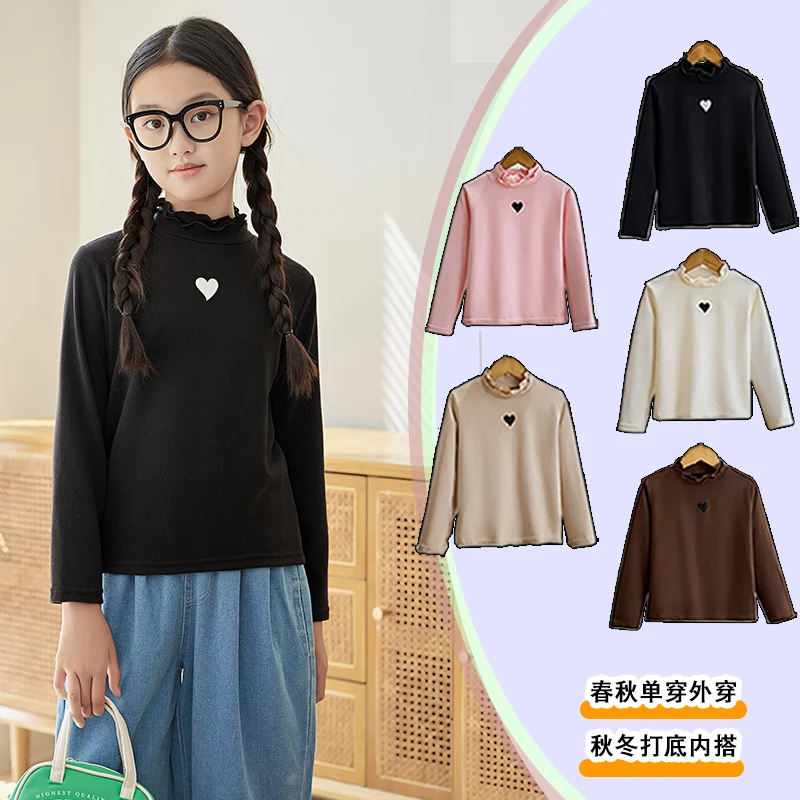 Girls-shirt 2025 New Spring Korean Children Long Sleeved Base Shirt High Neck and Heart Printed Top Girls
Girls-shirt 2025 New Spring Korean Children Long Sleeved Base Shirt High Neck and Heart Printed Top Girls