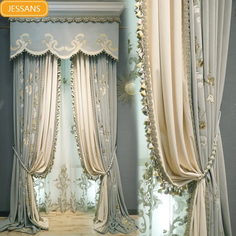 High Grade Blue Grey Embroidery Velvet Splicing Thickened Curtains for Living Room Bedroom Villa French Window Valance
High Grade Blue Grey Embroidery Velvet Splicing Thickened Curtains for Living Room Bedroom Villa French Window Valance
