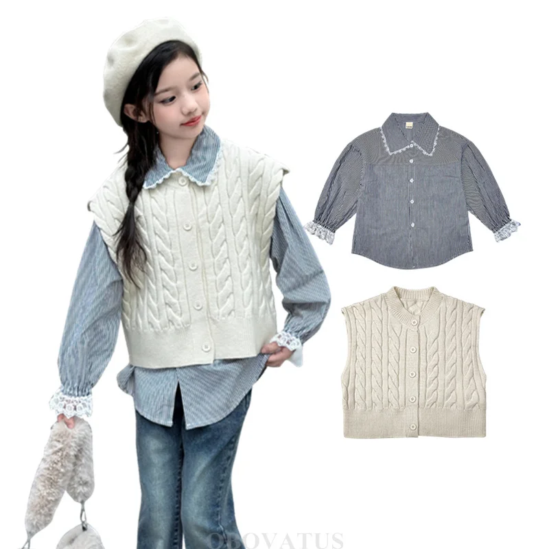 Fashion Girl Spring Clothing Set Kids Elegant Sleeveless Sweater And Blouses 2 Pieces Set New Designer Child Casual Clothes Suit
Fashion Girl Spring Clothing Set Kids Elegant Sleeveless Sweater And Blouses 2 Pieces Set New Designer Child Casual Clothes Suit