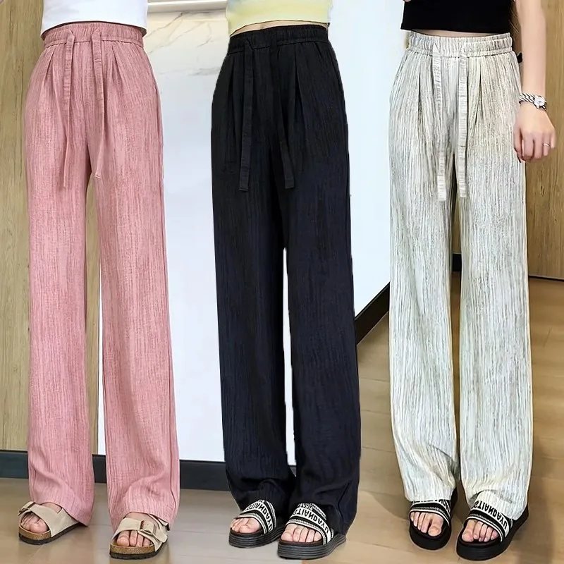 Ice silk wide leg pants for women summer 2025 new high waisted drawstring texture lazy American casual floor pants
Ice silk wide leg pants for women summer 2025 new high waisted drawstring texture lazy American casual floor pants