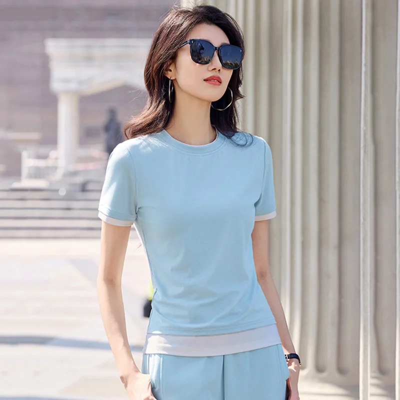 New Women Summer Patchwork T-shirt Fashion O-Neck Short Sleeve Slim Waist T-shirt Simplicity Casual Contrast Color T-shirt
New Women Summer Patchwork T-shirt Fashion O-Neck Short Sleeve Slim Waist T-shirt Simplicity Casual Contrast Color T-shirt