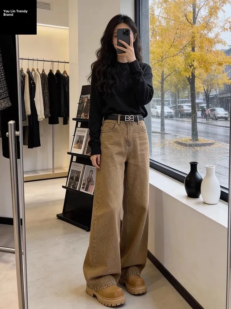American Khaki Wide Leg Jeans Men Women Winter Vintage Straight Leg Pants High Waist Slimming Trousers Youth Casual Denim
American Khaki Wide Leg Jeans Men Women Winter Vintage Straight Leg Pants High Waist Slimming Trousers Youth Casual Denim