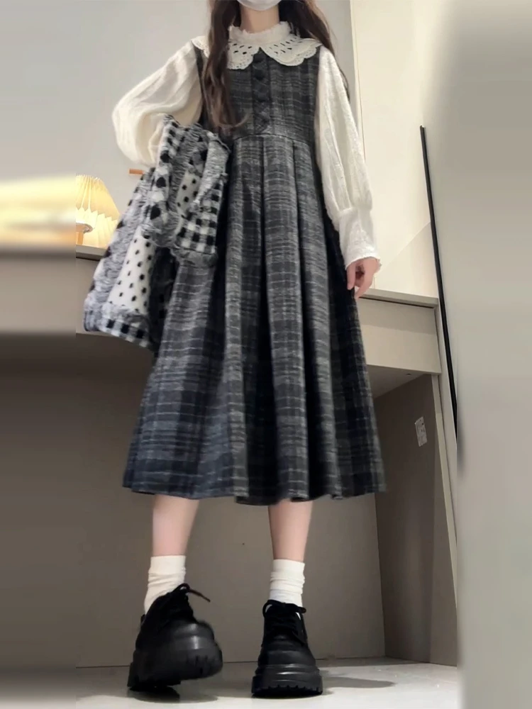 Retro Doll Collar Plaid Dress Set College Style Vest Skirt Ensemble Sweet Japanese Style Pure Color A-Line Skirt Long Sleeve
Retro Doll Collar Plaid Dress Set College Style Vest Skirt Ensemble Sweet Japanese Style Pure Color A-Line Skirt Long Sleeve