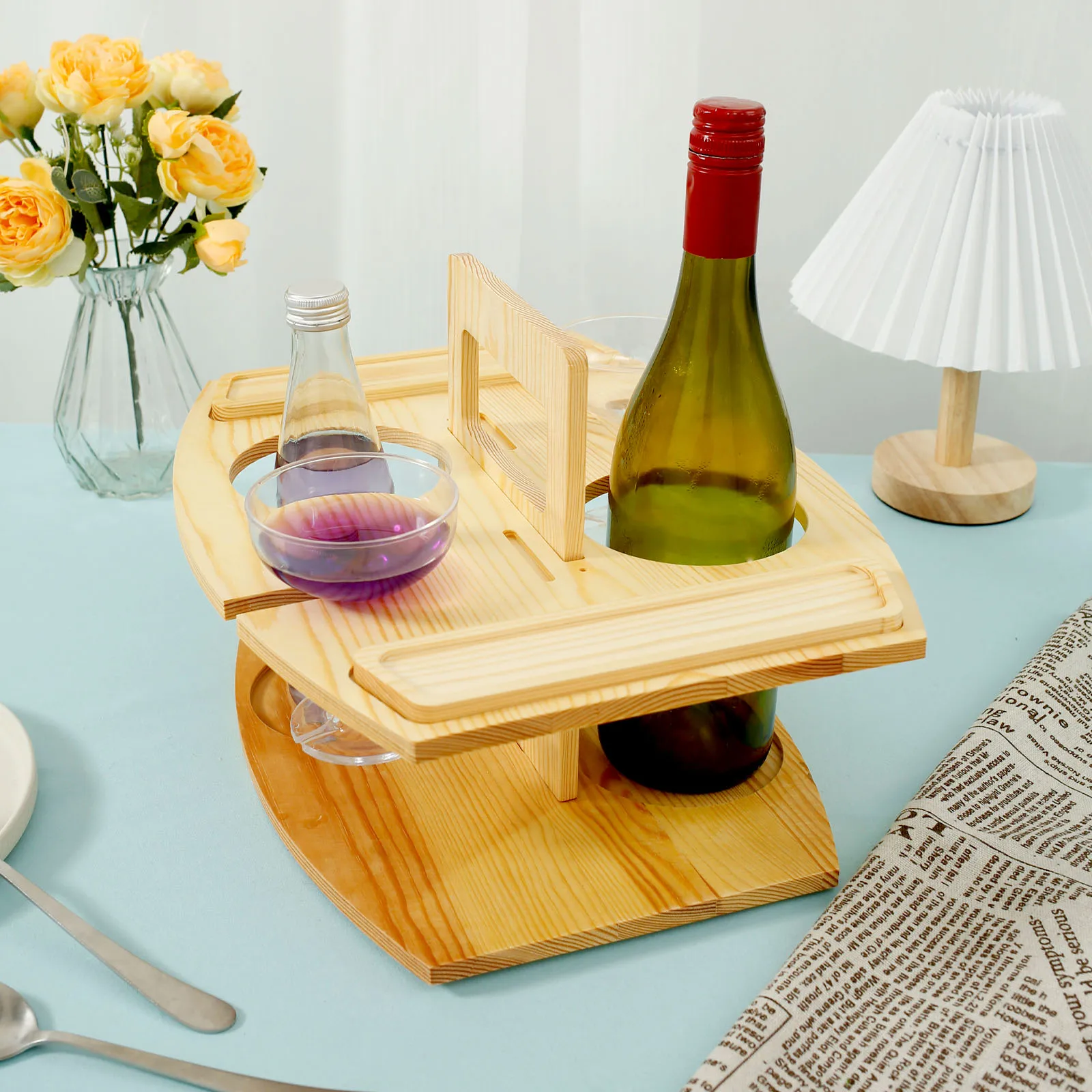 Portable Picnic Wine Table 2 Layer Wine Table with Handle Removable Wooden Picnic Table with Tall Glass Holder and Wine Bottle
Portable Picnic Wine Table 2 Layer Wine Table with Handle Removable Wooden Picnic Table with Tall Glass Holder and Wine Bottle