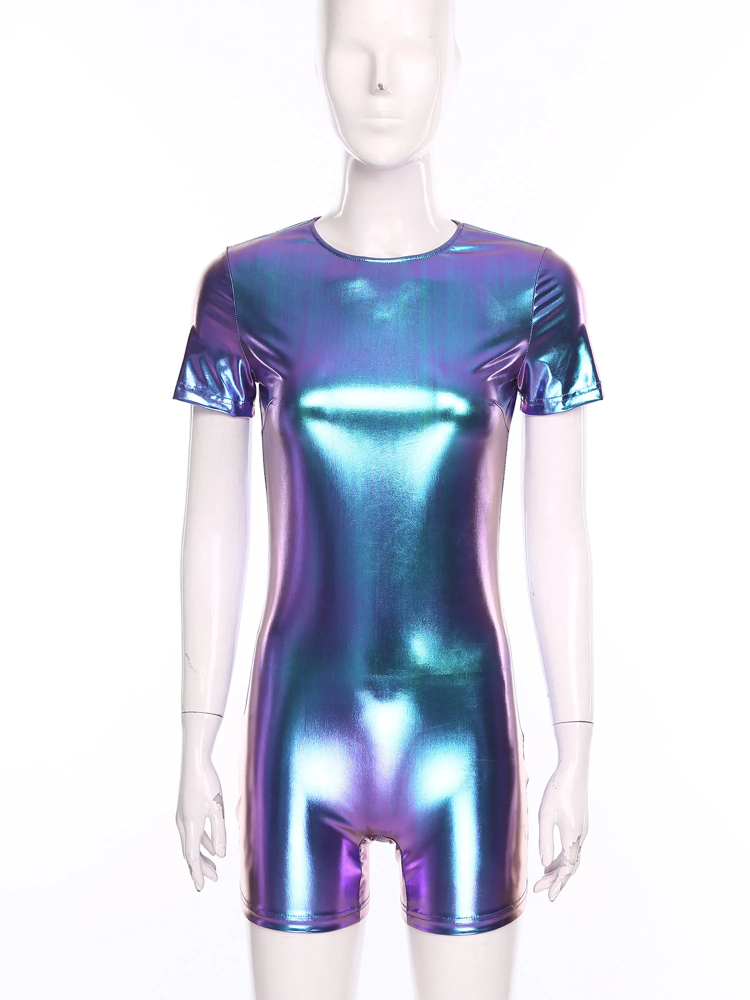 Women Rave Metallic Slim Bodysuit Crew Neck Short Sleeve Back Hollow Boy-shorts One-piece Leotard Jumpsuit Clubwear Bathing Suit
Women Rave Metallic Slim Bodysuit Crew Neck Short Sleeve Back Hollow Boy-shorts One-piece Leotard Jumpsuit Clubwear Bathing Suit