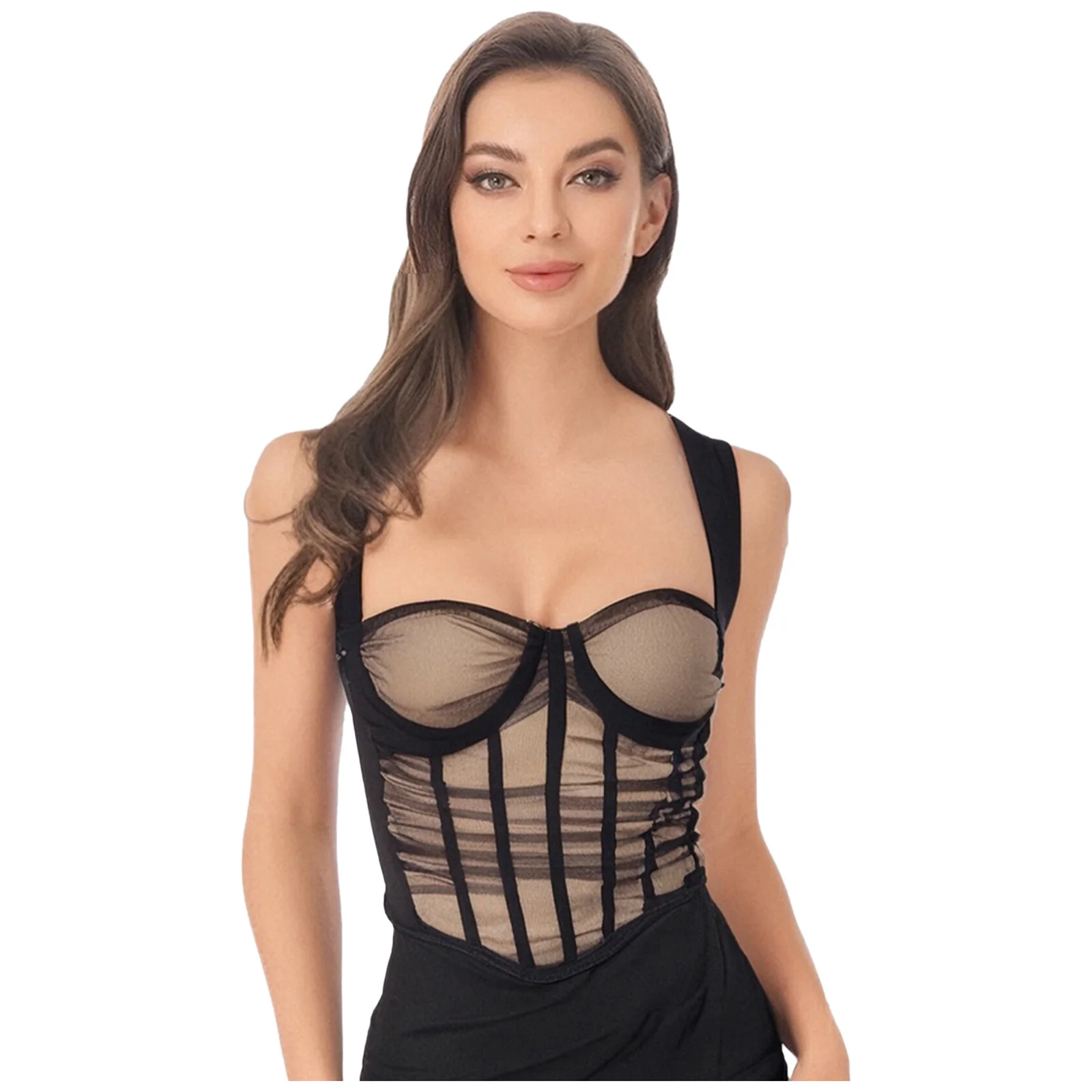 Women Vintage Spaghetti Strap Sleeveless Over-bust Corset Bustier Tulle Patchwork Shape-wear Tops Vest for Party Banquet Club
Women Vintage Spaghetti Strap Sleeveless Over-bust Corset Bustier Tulle Patchwork Shape-wear Tops Vest for Party Banquet Club