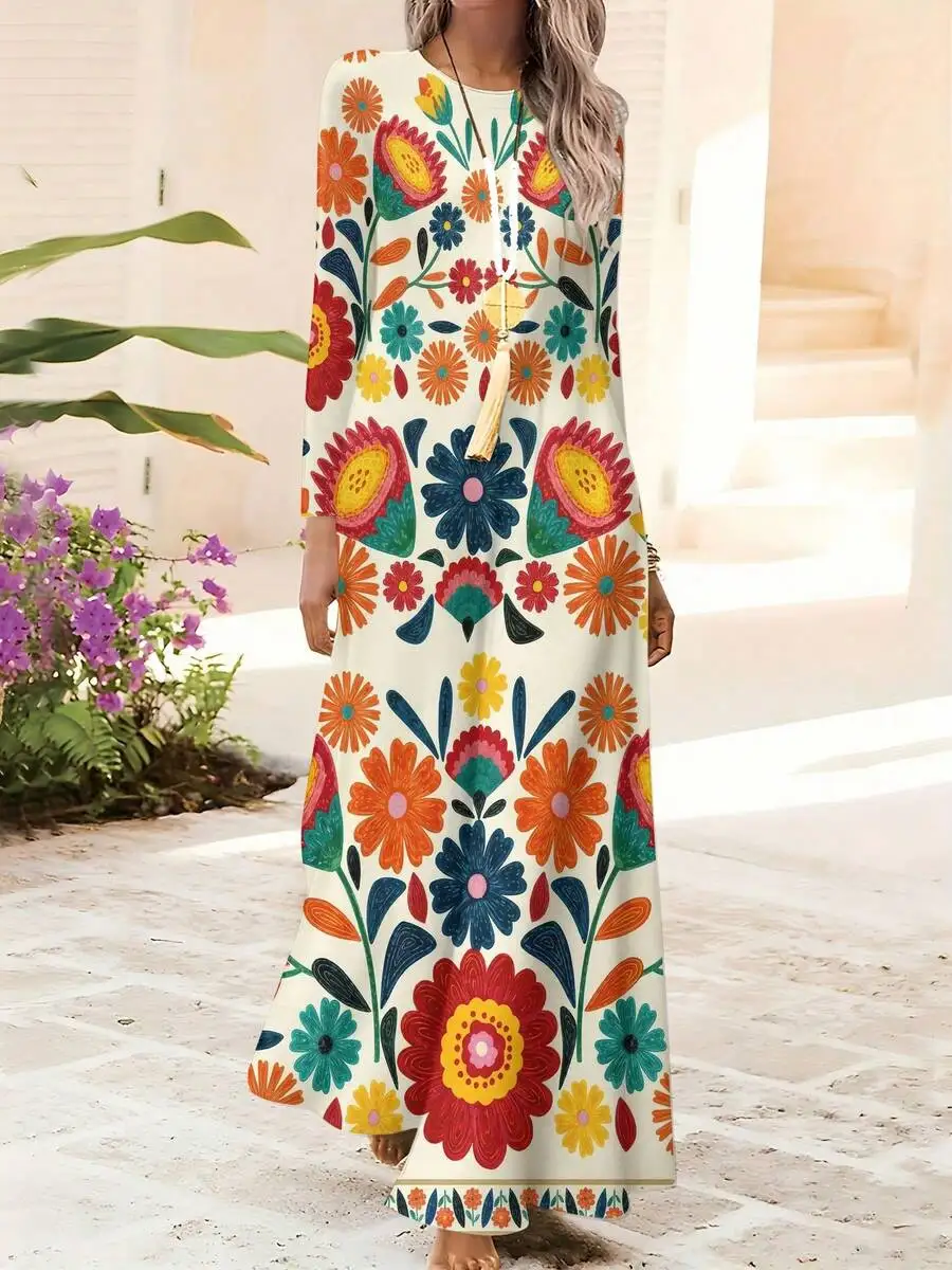 Casual Floral Print Maxi Dress For Women Knitted Fabric Round Neck Short Sleeve
Casual Floral Print Maxi Dress For Women Knitted Fabric Round Neck Short Sleeve