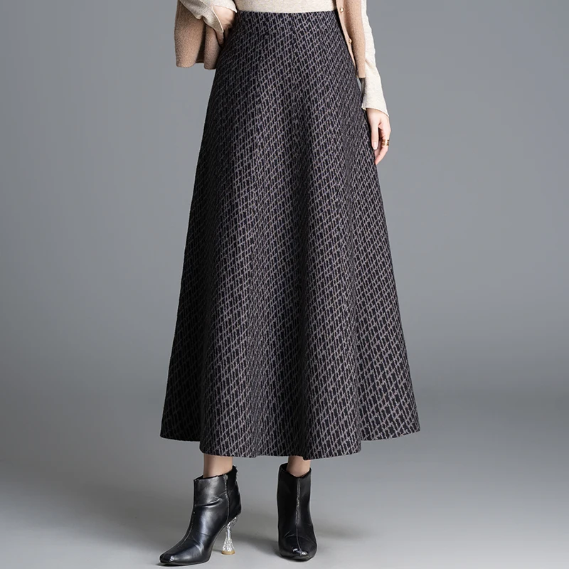 Thiened Plaid Knitted A-Line Skirt High Waist Draped Long Skirt Women's Commute Sle Polyester Fiber Elastic Waist
Thiened Plaid Knitted A-Line Skirt High Waist Draped Long Skirt Women's Commute Sle Polyester Fiber Elastic Waist