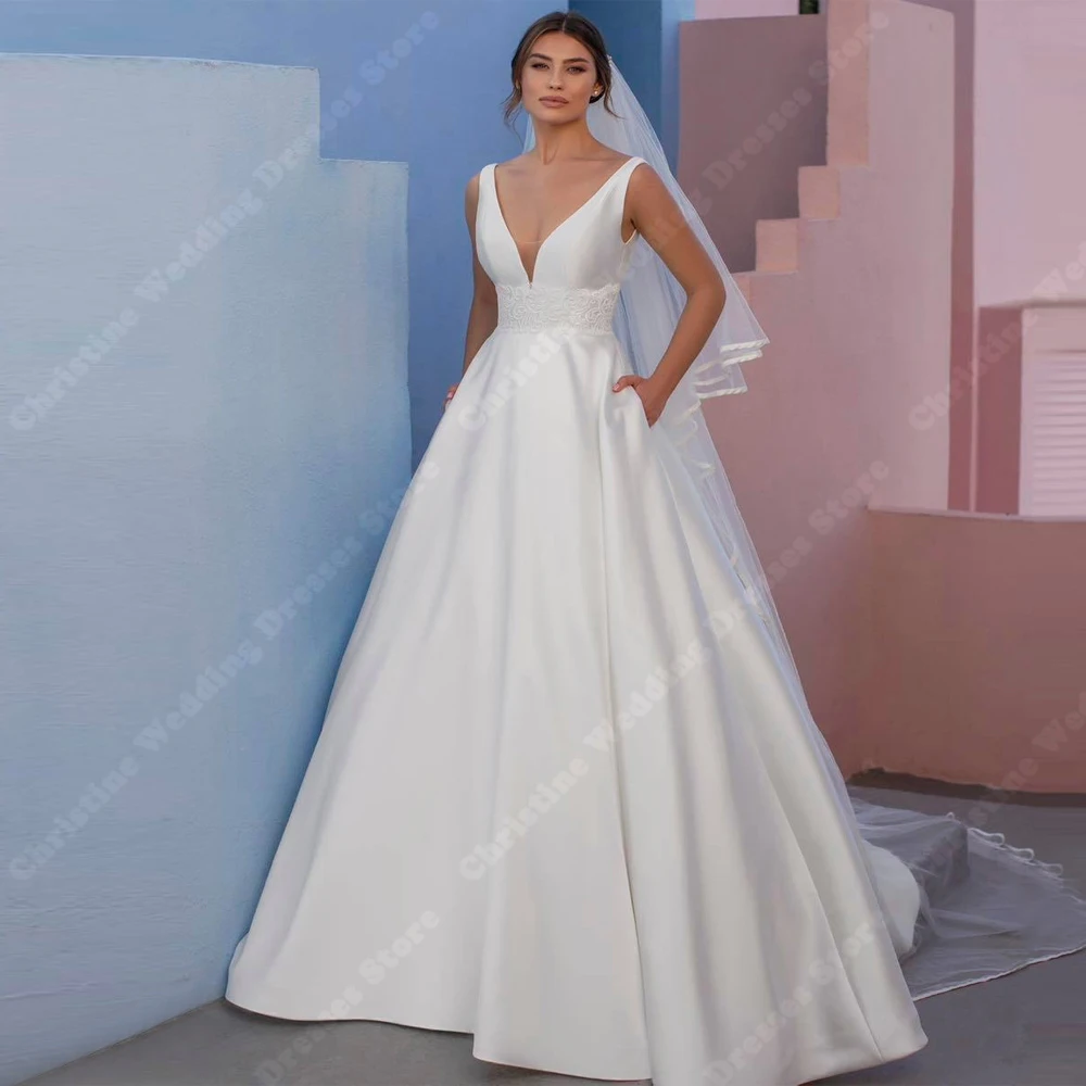2025 Elegant Satin A-Line Wedding Dresses For Women Graceful Sleeveless Backless Bridal Gowns Princess Banquet Vestidos de Novia
2025 Elegant Satin A-Line Wedding Dresses For Women Graceful Sleeveless Backless Bridal Gowns Princess Banquet Vestidos de Novia