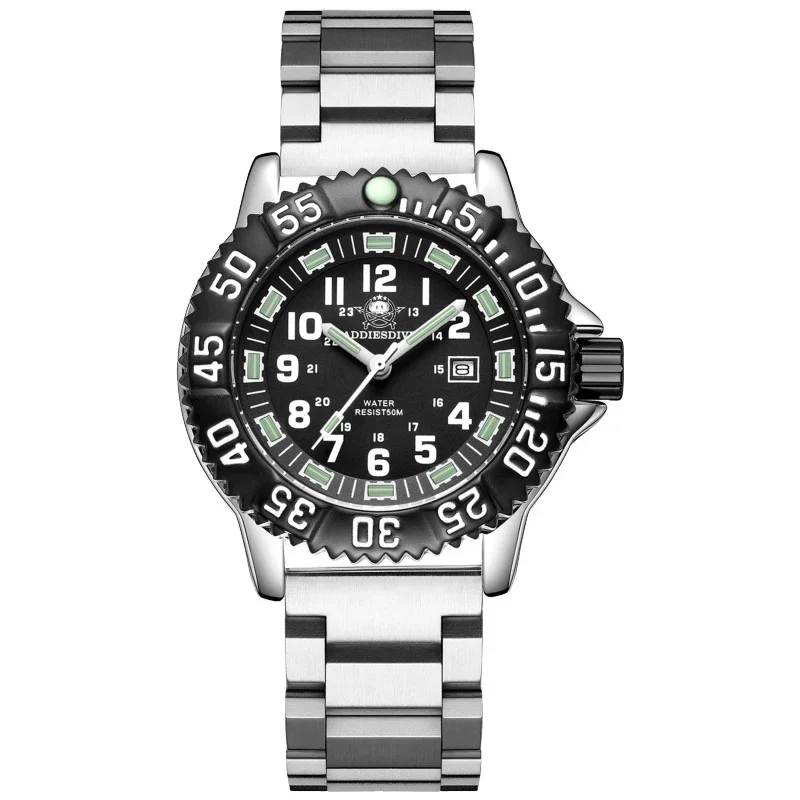 Addies Dive Новые мужские часы из нержавеющей стали 316L с ремешком, черный циферблат, водонепроницаемые часы 50 м, светящаяся стрелка, корпус из сплава 51 мм, спортивные часы
Addies Dive Новые мужские часы из нержавеющей стали 316L с ремешком, черный циферблат, водонепроницаемые часы 50 м, светящаяся стрелка, корпус из сплава 51 мм, спортивные часы