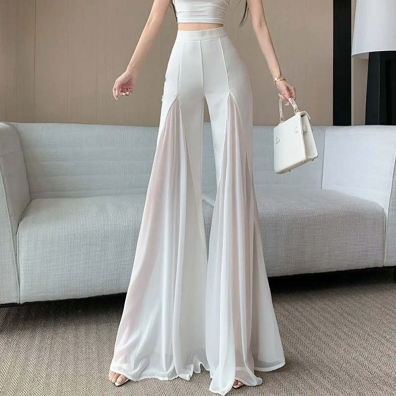 Elegant White Chiffon Blended Flared Women's Summer High Waist Slimming Draping Trendy Floor Length Wide Leg Pants
Elegant White Chiffon Blended Flared Women's Summer High Waist Slimming Draping Trendy Floor Length Wide Leg Pants