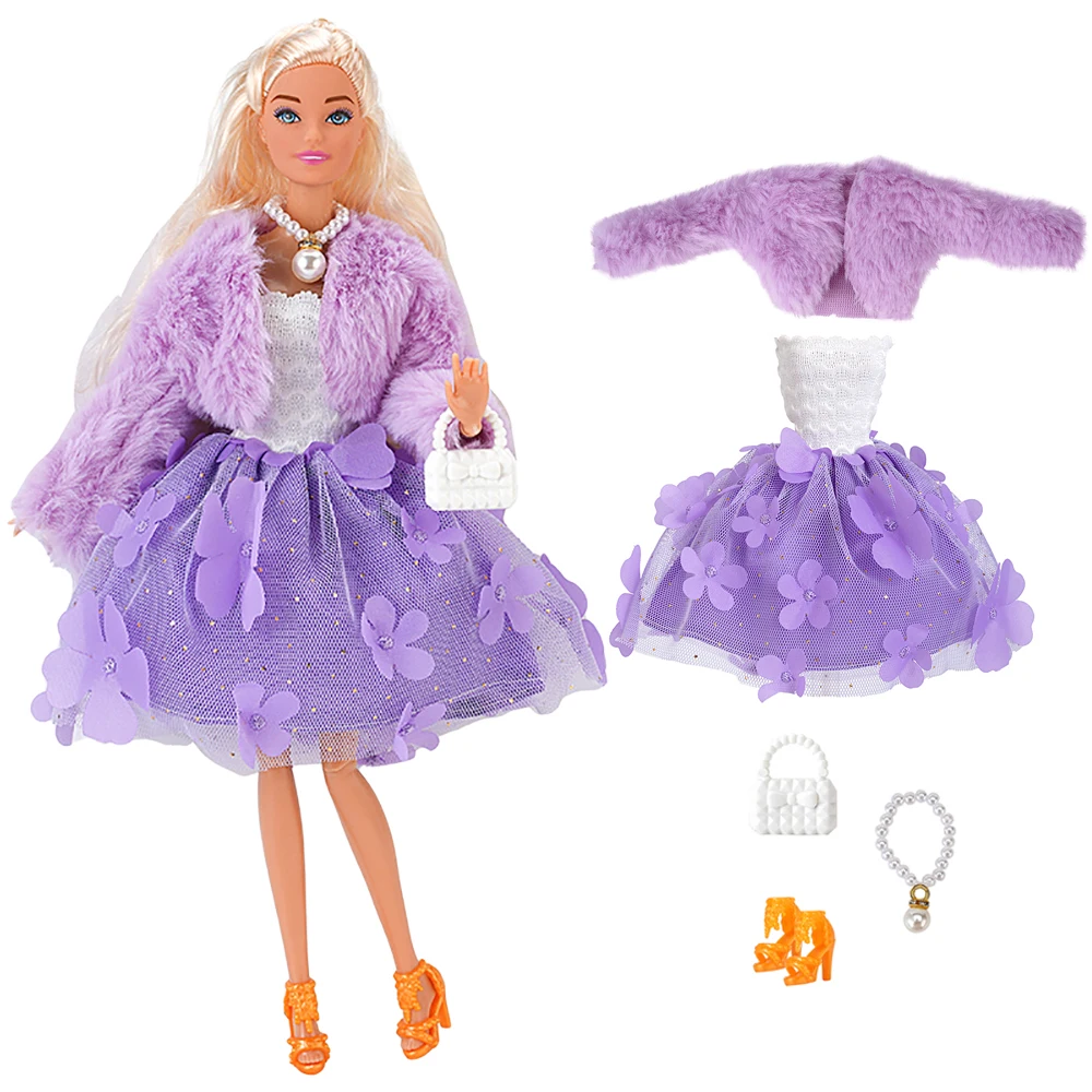 NK 1 Set Afternoon Tea Purple Set: Imitation fur coat + dress + necklace + bag + shoes For 1/6 Doll Clothes
NK 1 Set Afternoon Tea Purple Set: Imitation fur coat + dress + necklace + bag + shoes For 1/6 Doll Clothes