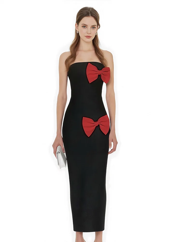 Elegant Off-the-Shoulder Bodycon Bandage Maxi Dress Strapless Backless Bow Decoration Long Dress Nightclub Party Celebrate Gowns
Elegant Off-the-Shoulder Bodycon Bandage Maxi Dress Strapless Backless Bow Decoration Long Dress Nightclub Party Celebrate Gowns
