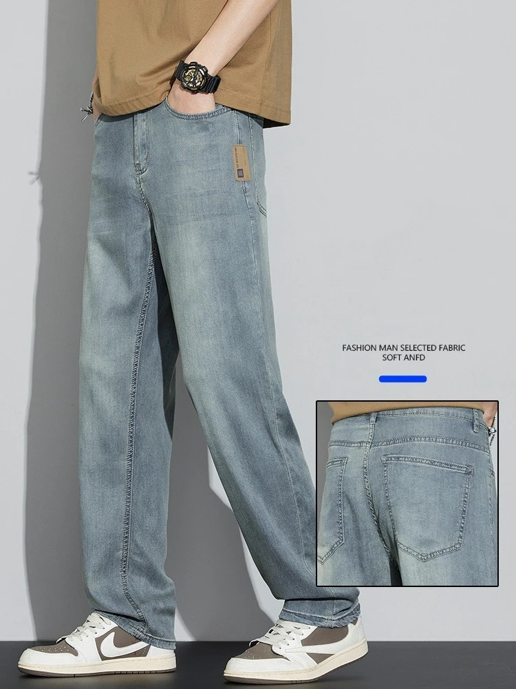 American Summer Tiansi Retro Blue High-quality Jeans for Men's Ice Silk Thin Loose Straight Trendy Brand Casual Gray Trousers
American Summer Tiansi Retro Blue High-quality Jeans for Men's Ice Silk Thin Loose Straight Trendy Brand Casual Gray Trousers