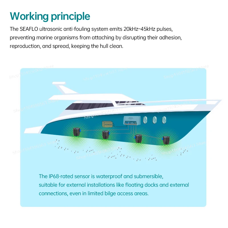 24/7 Automatic Protection, IP68 Waterproof Transducers, No Toxic Anti-Fouling Paint Required, Easy On-Hull Installation
24/7 Automatic Protection, IP68 Waterproof Transducers, No Toxic Anti-Fouling Paint Required, Easy On-Hull Installation