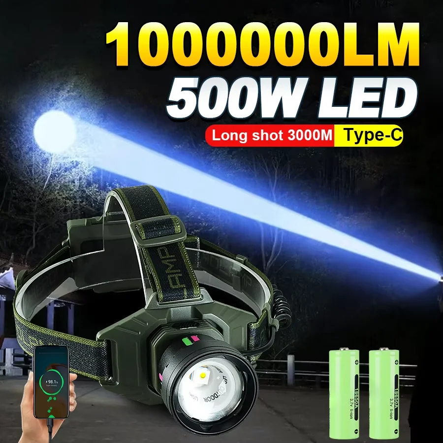 1000000LM Strong Light LED Headlamp Rechargeable 18650 High Power Head Lamp Zoom 3000m With Fluorescent Hunting Head Flashlights
1000000LM Strong Light LED Headlamp Rechargeable 18650 High Power Head Lamp Zoom 3000m With Fluorescent Hunting Head Flashlights